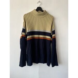 Vintage y2K Trust Sweater Mens XLStriped Ribbed Knit Pullover Retro Mock Neck